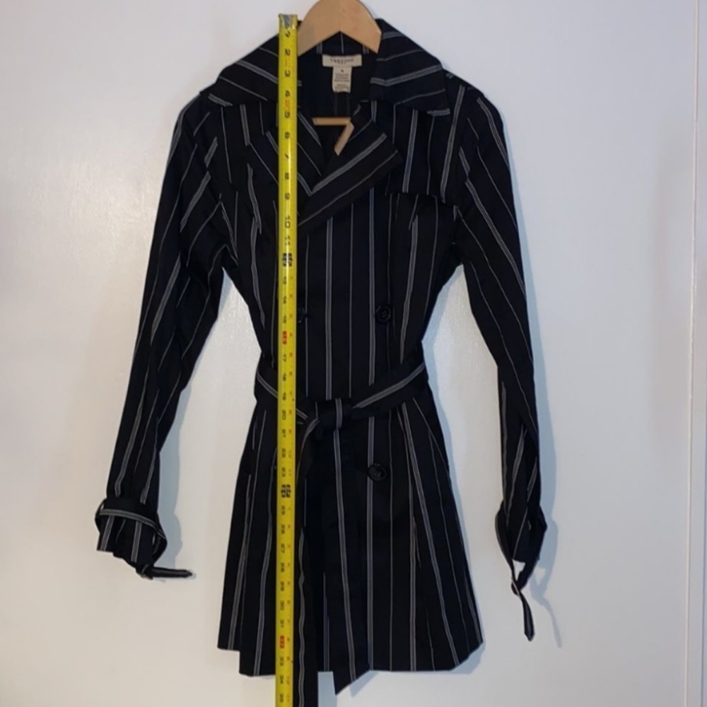 Vertigo Paris Black with White Stripes Mid Length Trench Coat Womens Size Med - Picture 6 of 8